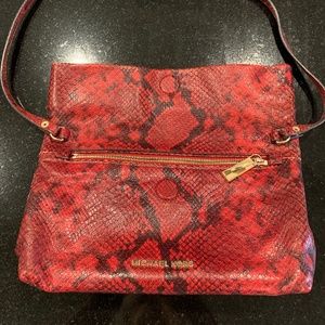 Michael Kors Red & Black Snakeskin Embossed leather shoulder bag